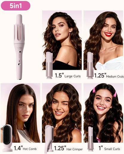 5 in 1 Automatic Curling Iron Set with 3 Interchangeable Barrels