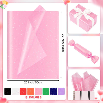 Pink Glitter Tissue Paper for Gift Bags 20x20 Inch - 30 Sheets Recyclable Wrapping Tissue Paper Bulk for DIY Crafts Birthday Baby Shower Festival Holidays Decorative