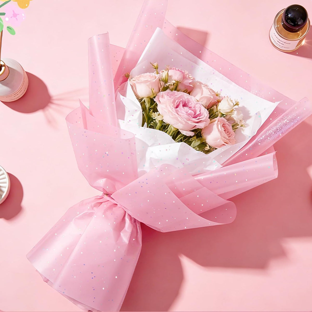 Pink Glitter Tissue Paper for Gift Bags 20x20 Inch - 30 Sheets Recyclable Wrapping Tissue Paper Bulk for DIY Crafts Birthday Baby Shower Festival Holidays Decorative