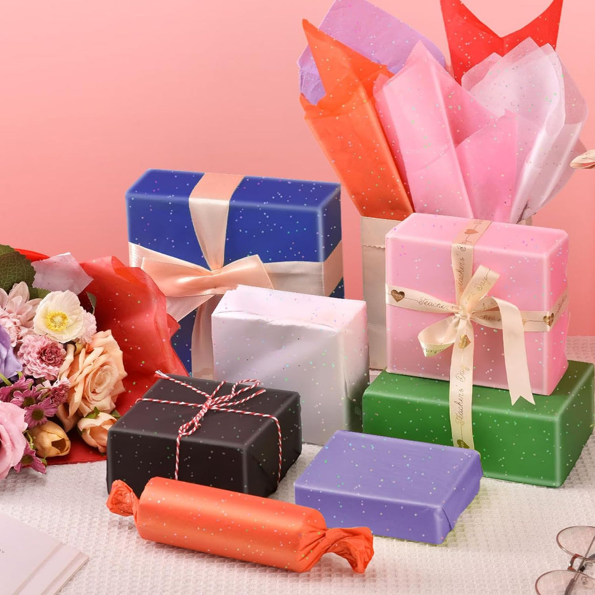 Pink Glitter Tissue Paper for Gift Bags 20x20 Inch - 30 Sheets Recyclable Wrapping Tissue Paper Bulk for DIY Crafts Birthday Baby Shower Festival Holidays Decorative