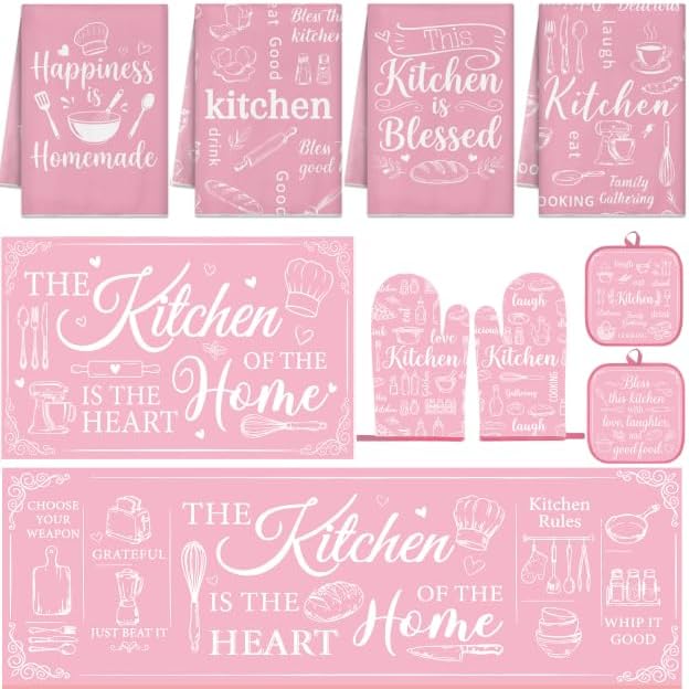 10 Pack Kitchen Decor and Accessories Set, Pink Retro