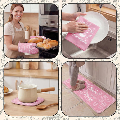 10 Pack Kitchen Decor and Accessories Set, Pink Retro