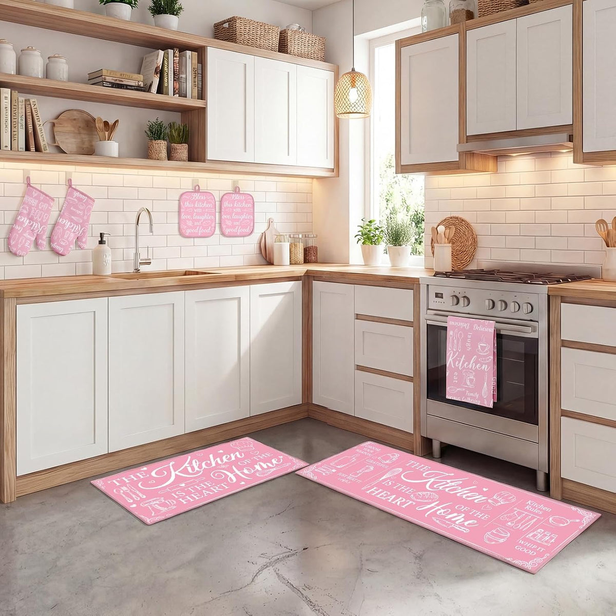 10 Pack Kitchen Decor and Accessories Set, Pink Retro