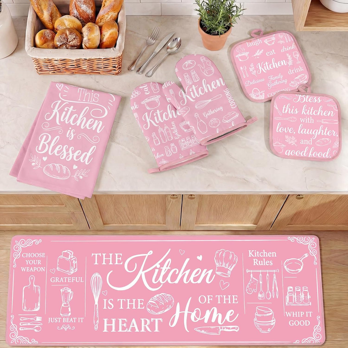 10 Pack Kitchen Decor and Accessories Set, Pink Retro