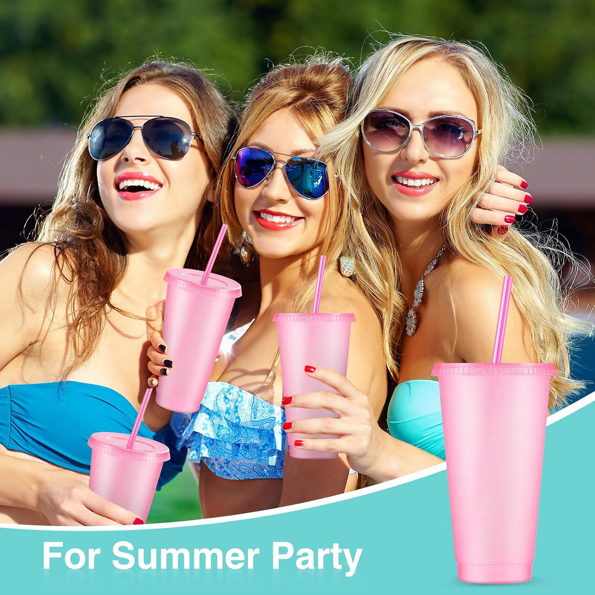 12 Pcs Reusable Glitter Cup with Lid and Straw, Light Pink