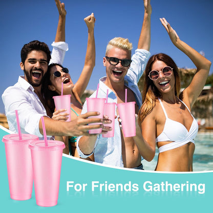 12 Pcs Reusable Glitter Cup with Lid and Straw, Light Pink