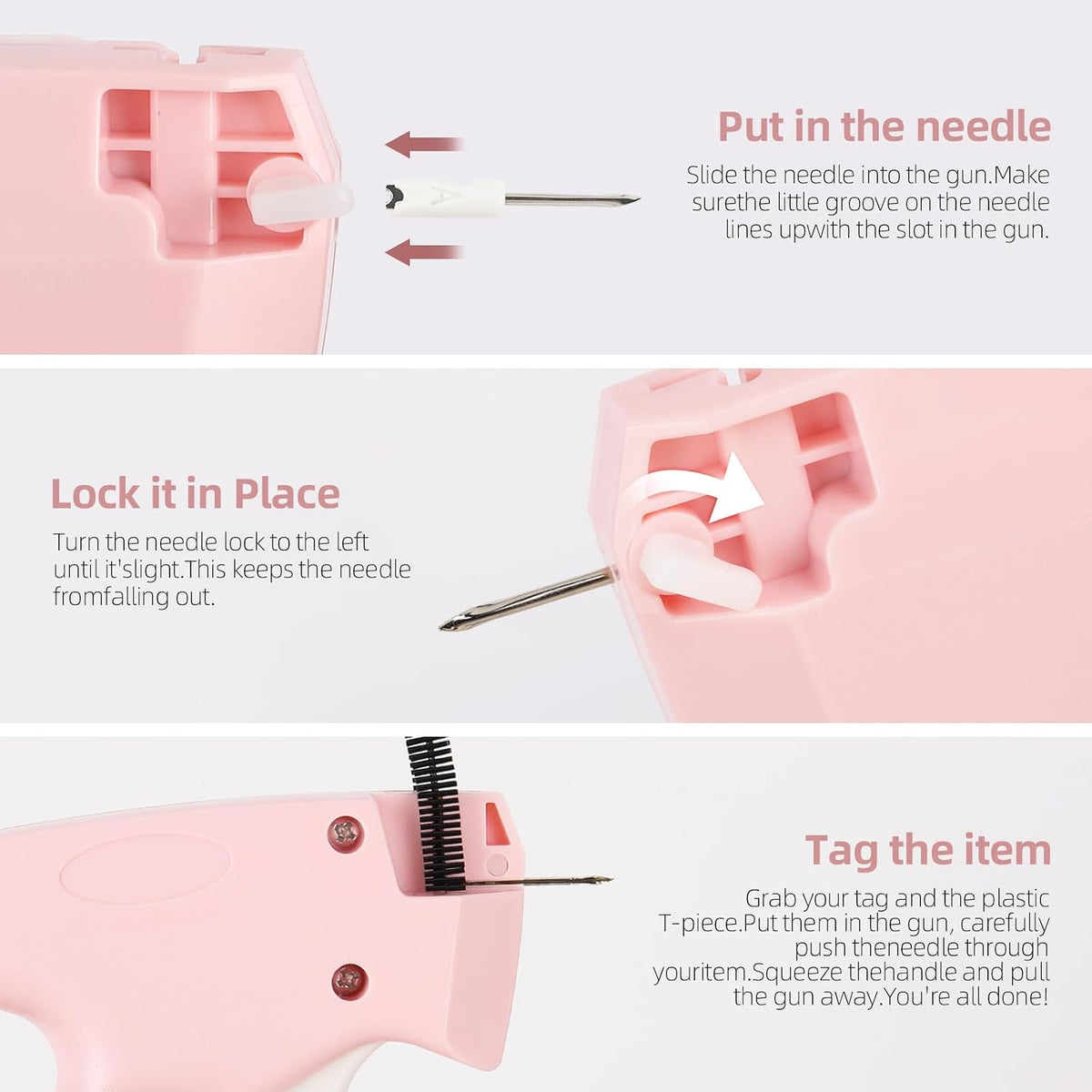 2 Pack Stitch Gun for Clothes, Stitchy Microstitch Tag Gun Quick Clothing Fixer - Sewing Kit Includes 10 Needle, 4000 Fasteners (Pink)