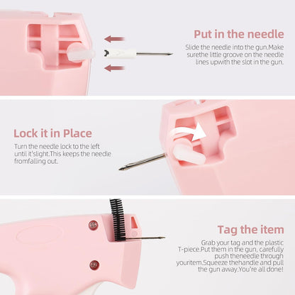 2 Pack Stitch Gun for Clothes, Stitchy Microstitch Tag Gun Quick Clothing Fixer - Sewing Kit Includes 10 Needle, 4000 Fasteners (Pink)