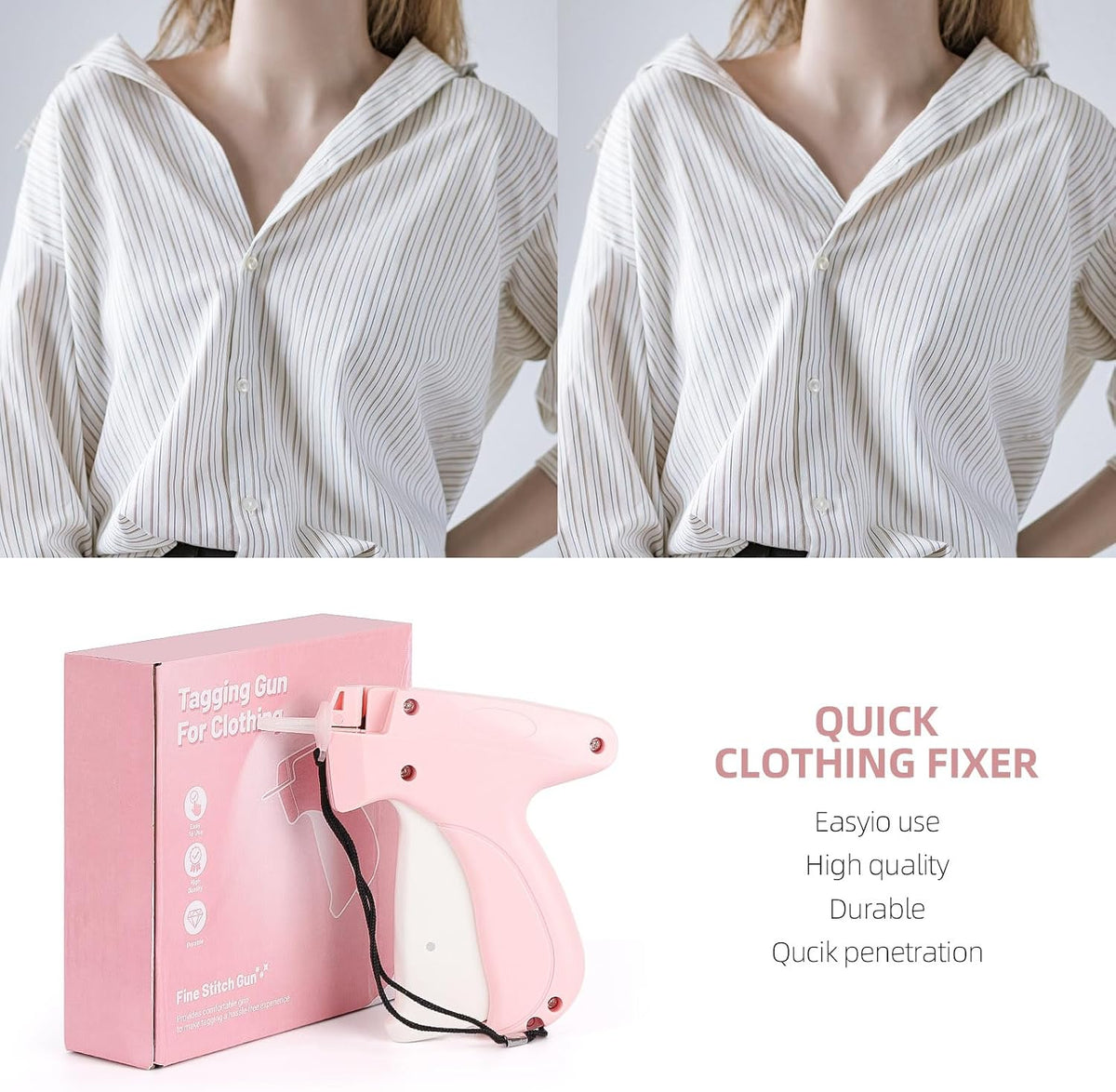 2 Pack Stitch Gun for Clothes, Stitchy Microstitch Tag Gun Quick Clothing Fixer - Sewing Kit Includes 10 Needle, 4000 Fasteners (Pink)