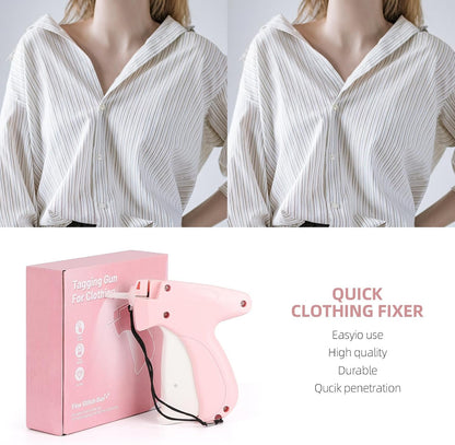 2 Pack Stitch Gun for Clothes, Stitchy Microstitch Tag Gun Quick Clothing Fixer - Sewing Kit Includes 10 Needle, 4000 Fasteners (Pink)