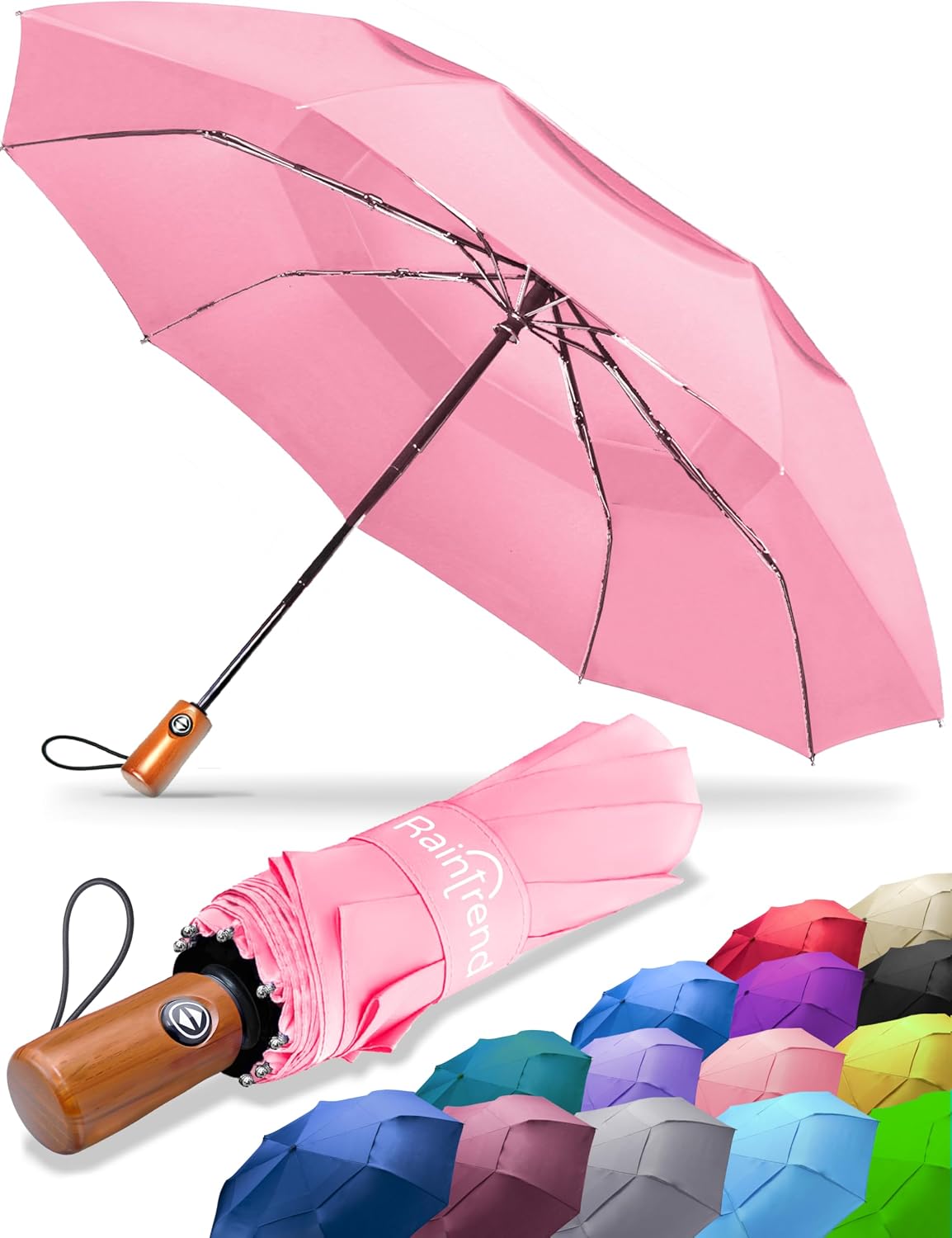 Windproof Travel Umbrellas for Rain Automatic +10% Bigger Canopy Strong Frame Compact Folding Portable Umbrella for Women Men Backpack Purse