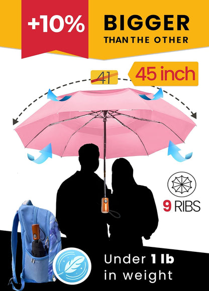 Windproof Travel Umbrellas for Rain Automatic +10% Bigger Canopy Strong Frame Compact Folding Portable Umbrella for Women Men Backpack Purse
