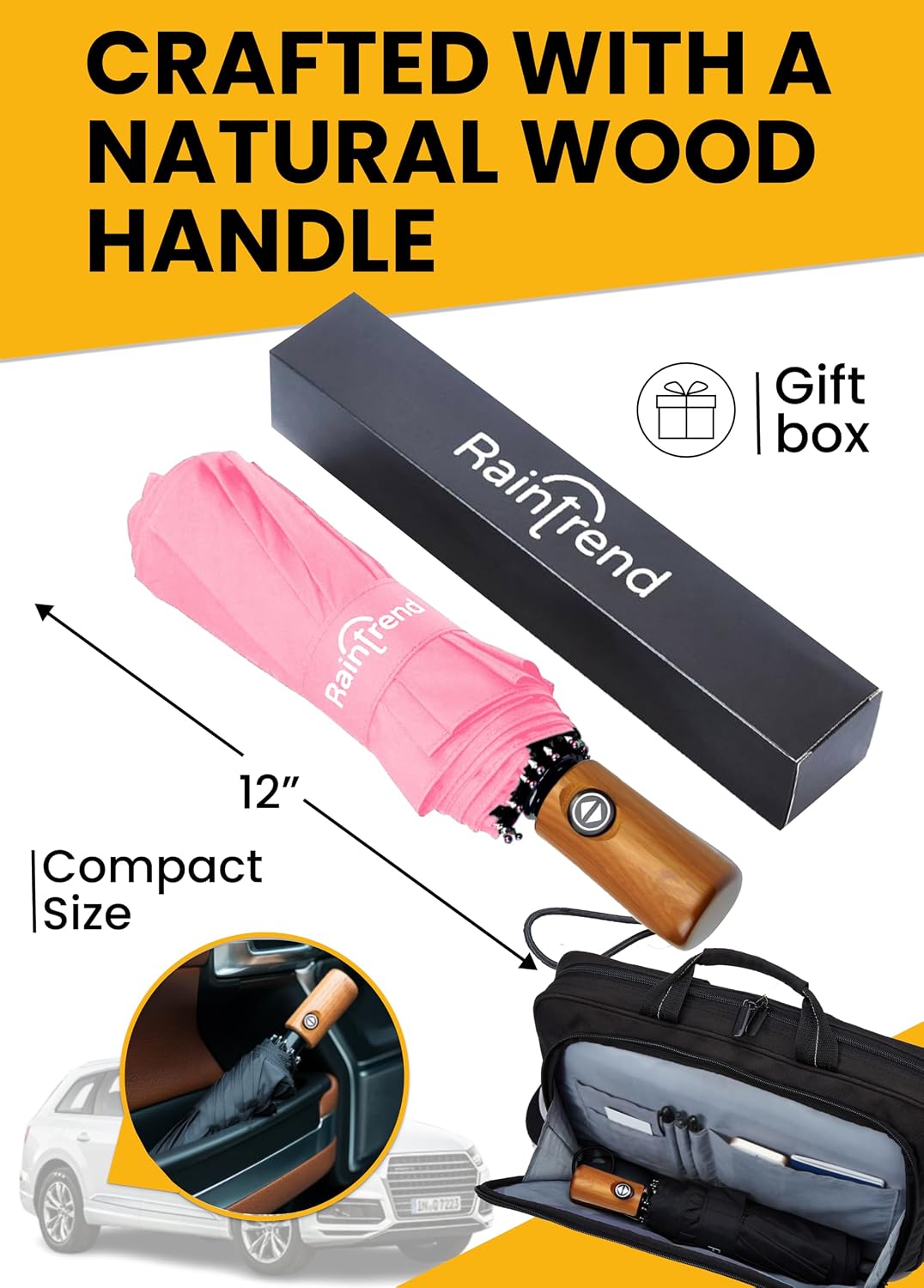 Windproof Travel Umbrellas for Rain Automatic +10% Bigger Canopy Strong Frame Compact Folding Portable Umbrella for Women Men Backpack Purse