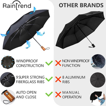 Windproof Travel Umbrellas for Rain Automatic +10% Bigger Canopy Strong Frame Compact Folding Portable Umbrella for Women Men Backpack Purse
