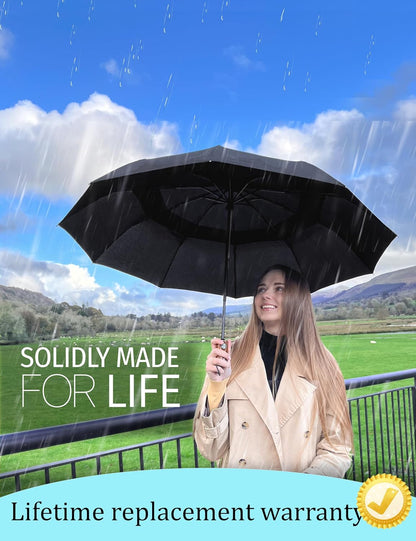 Windproof Travel Umbrellas for Rain Automatic +10% Bigger Canopy Strong Frame Compact Folding Portable Umbrella for Women Men Backpack Purse