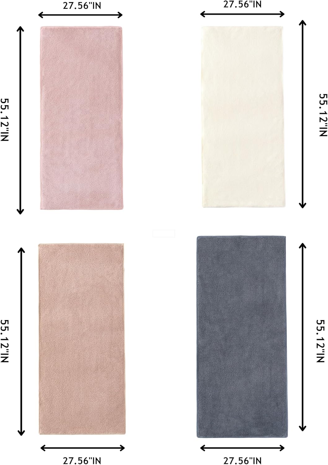 Quick-Drying Microfiber Towel Set - 4-Piece Mixed Color Bath Towel Set, Highly Absorbent, Lint Free Design for Bath, Beach, and Gym -Pink+White+Khaki+Dark Gray, 28 x 55 inches
