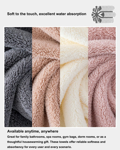 Quick-Drying Microfiber Towel Set - 4-Piece Mixed Color Bath Towel Set, Highly Absorbent, Lint Free Design for Bath, Beach, and Gym -Pink+White+Khaki+Dark Gray, 28 x 55 inches