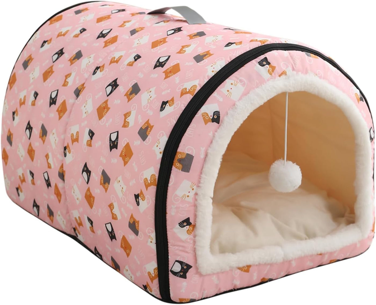 Cozy Cat Bed Cave, Cat Bed for Kittens and Small Pets, Kitten Bed Hideout House with Removable Mattress for Kittens (Pink, 18"×13"×13")