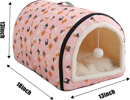 Cozy Cat Bed Cave, Cat Bed for Kittens and Small Pets, Kitten Bed Hideout House with Removable Mattress for Kittens (Pink, 18"×13"×13")