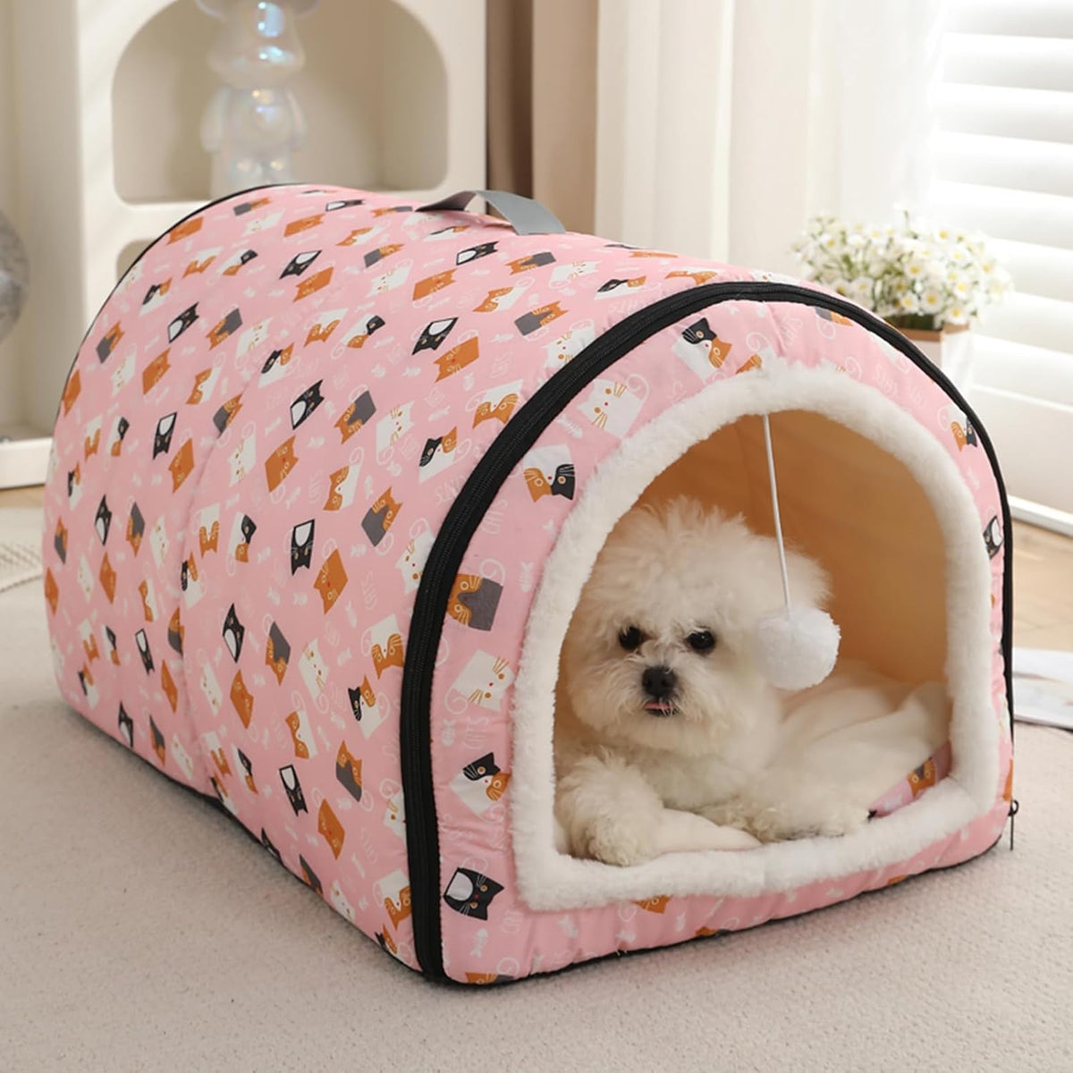 Cozy Cat Bed Cave, Cat Bed for Kittens and Small Pets, Kitten Bed Hideout House with Removable Mattress for Kittens (Pink, 18"×13"×13")