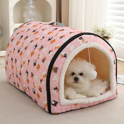 Cozy Cat Bed Cave, Cat Bed for Kittens and Small Pets, Kitten Bed Hideout House with Removable Mattress for Kittens (Pink, 18"×13"×13")