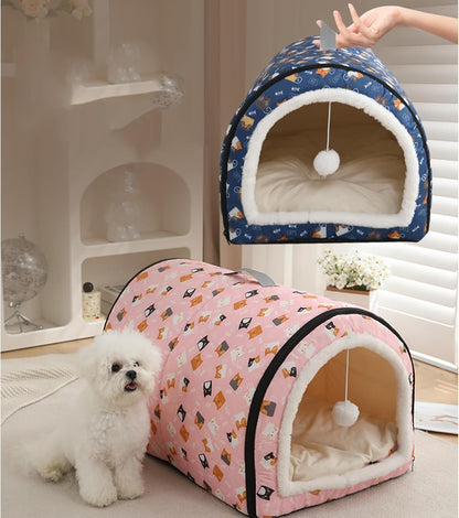 Cozy Cat Bed Cave, Cat Bed for Kittens and Small Pets, Kitten Bed Hideout House with Removable Mattress for Kittens (Pink, 18"×13"×13")