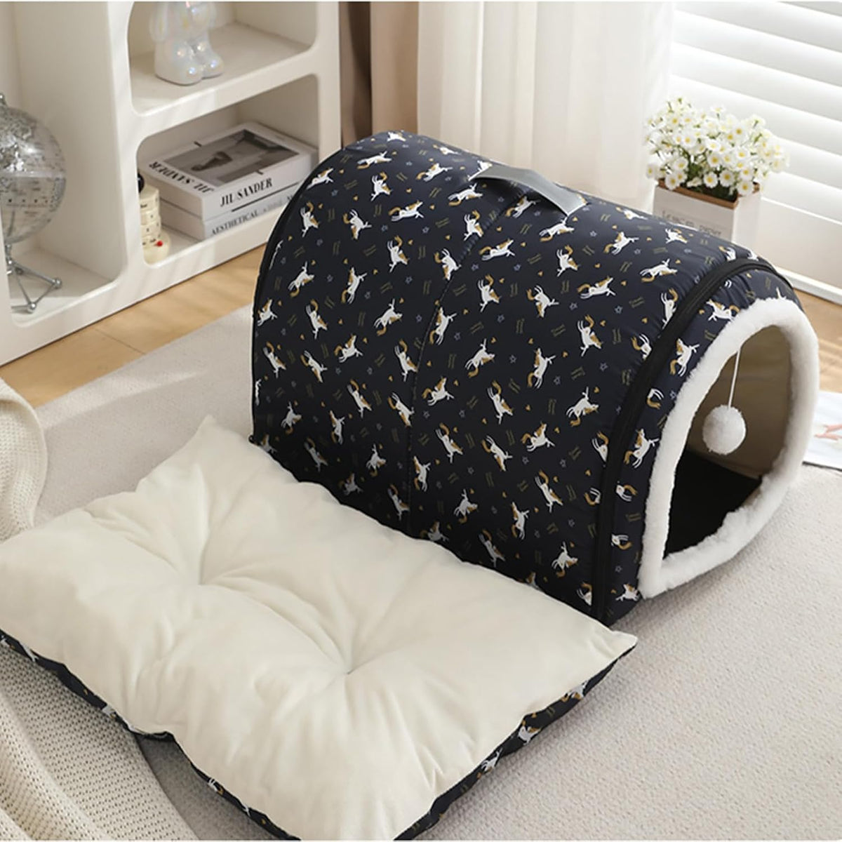 Cozy Cat Bed Cave, Cat Bed for Kittens and Small Pets, Kitten Bed Hideout House with Removable Mattress for Kittens (Pink, 18"×13"×13")