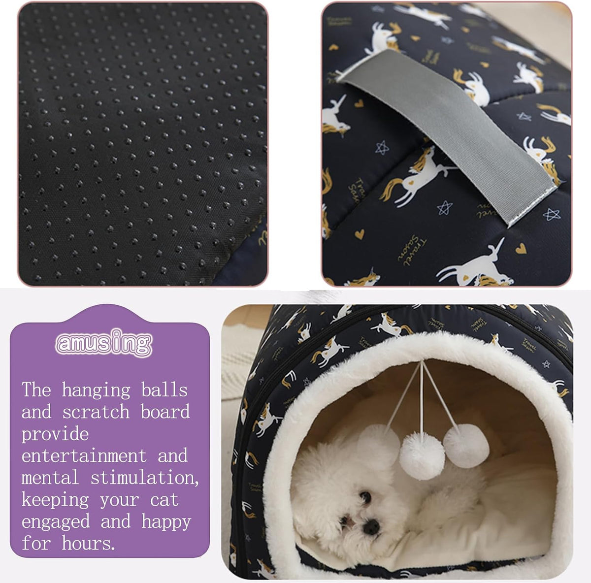 Cozy Cat Bed Cave, Cat Bed for Kittens and Small Pets, Kitten Bed Hideout House with Removable Mattress for Kittens (Pink, 18"×13"×13")