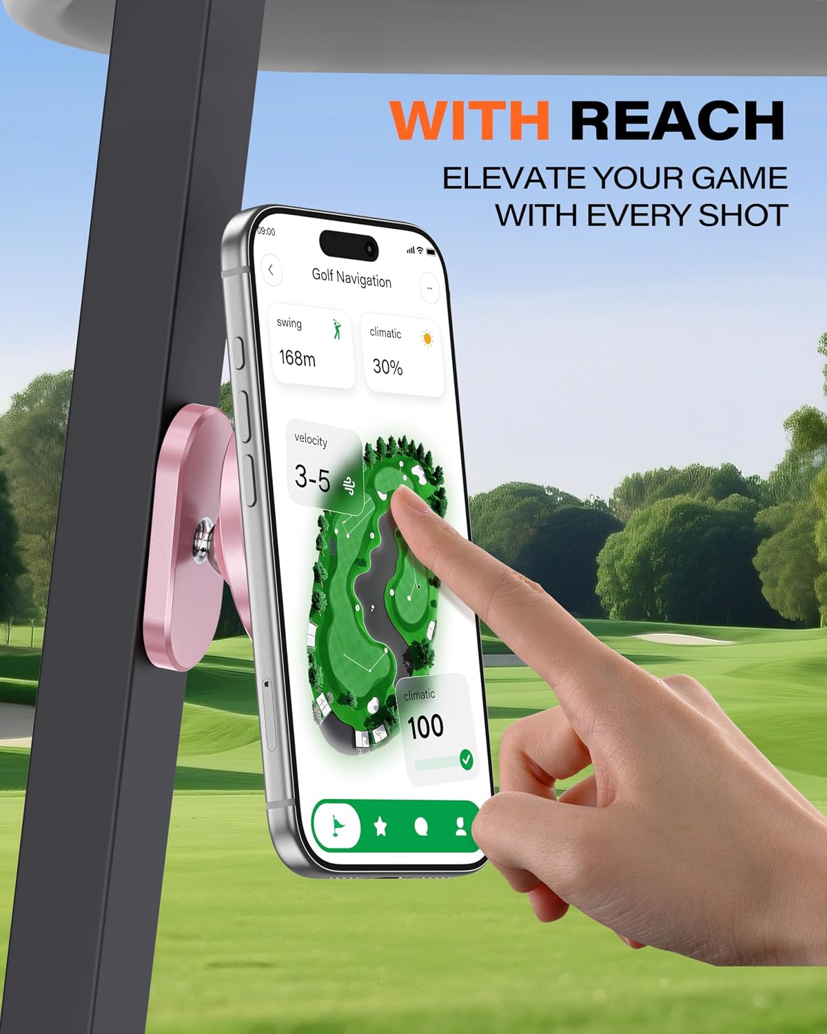A2C Pink Alloy Magnetic Golf Cart Phone Holder, Golf Accessories for Women