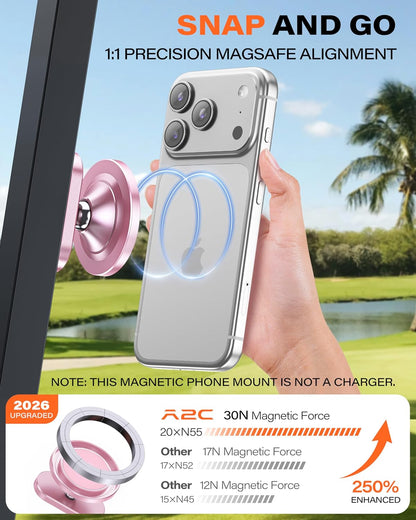 A2C Pink Alloy Magnetic Golf Cart Phone Holder, Golf Accessories for Women