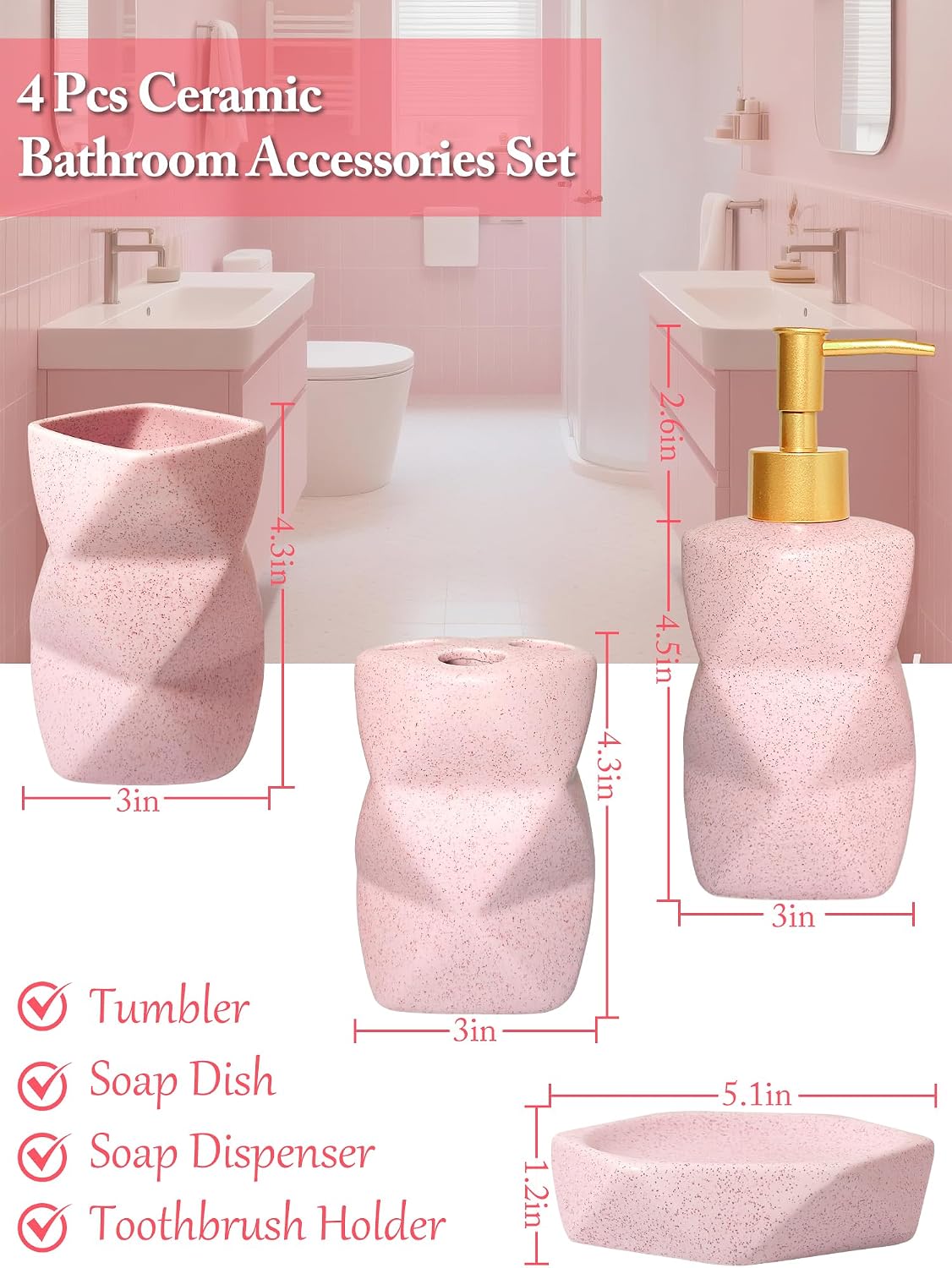 Bathroom Accessories Set - 4-Piece Ceramic Bathroom Set