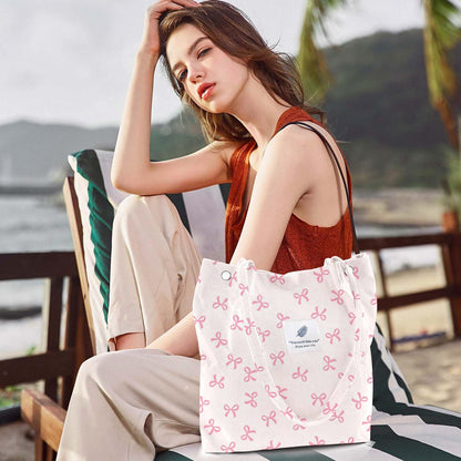 Ayieyill Corduroy Tote Bag for Women Canvas Shoulder Cord Purse with Inner Pocket