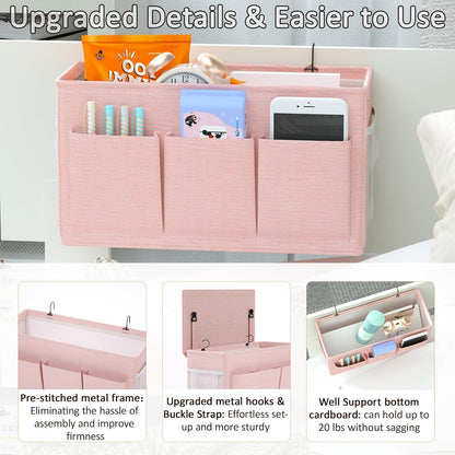 Bedside Caddy Storage Organizer for Bed Rails, Bed Caddy with 6 Pockets | Bedside Organizer with Fixed Straps and Hooks, Mattress Supported Versatile for Home, Dorm, Bunk, Hospital and Crib Bed