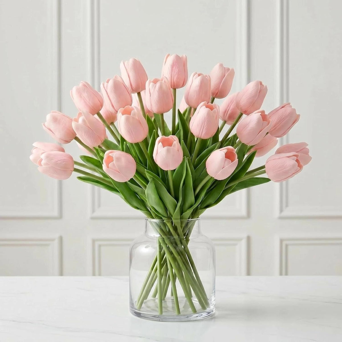 Artificial Tulips 20 pcs (Light Pink) Silk Flowers for Wedding Spring Bouquet Home Decoration Office for Kitchen Island and Dining Table, Spring Decor for Easter