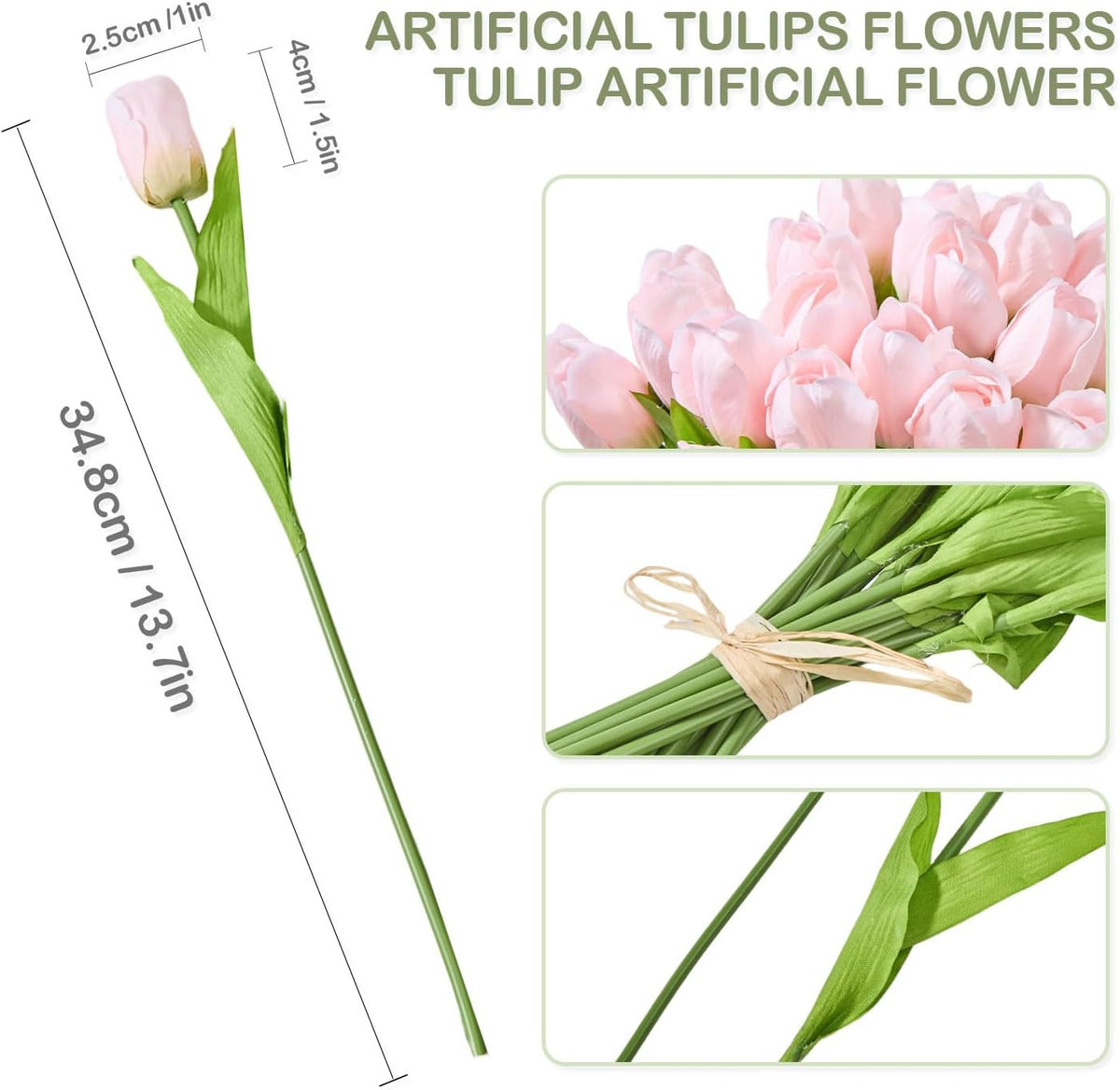 Artificial Tulips 20 pcs (Light Pink) Silk Flowers for Wedding Spring Bouquet Home Decoration Office for Kitchen Island and Dining Table, Spring Decor for Easter