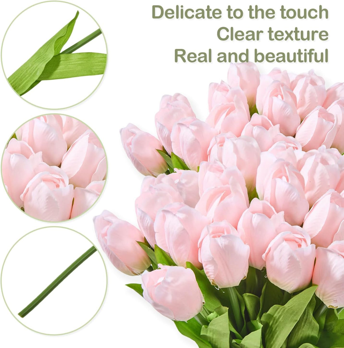 Artificial Tulips 20 pcs (Light Pink) Silk Flowers for Wedding Spring Bouquet Home Decoration Office for Kitchen Island and Dining Table, Spring Decor for Easter