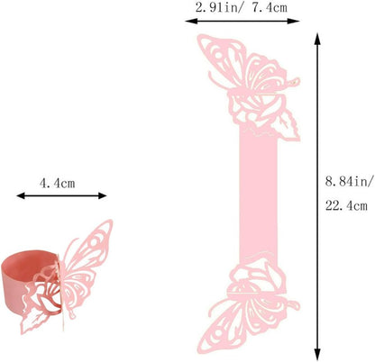 Butterfly Paper Napkin Rings,Pink Disposable 3D Laser Cut Butterfly Rose Shape Foil Paper Napkin Holder for Weddings Party Serviette Table Decoration Restaurant Bridal Shower Banquet Supply (Pink)