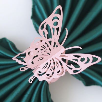 Butterfly Paper Napkin Rings,Pink Disposable 3D Laser Cut Butterfly Rose Shape Foil Paper Napkin Holder for Weddings Party Serviette Table Decoration Restaurant Bridal Shower Banquet Supply (Pink)