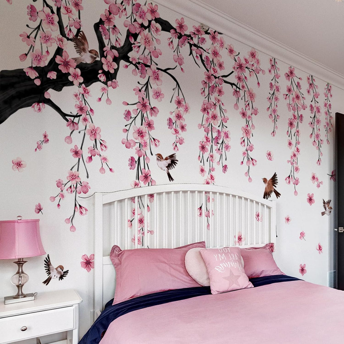 Pink Cherry Blossom Branch Wall Stickers Peel & Stick Home Decor