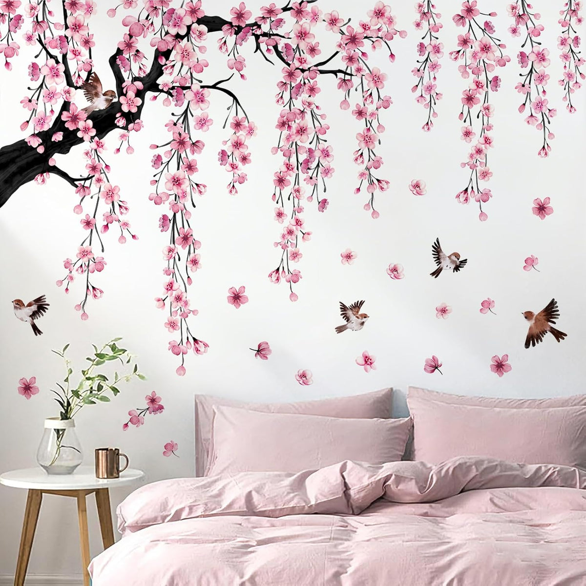 Pink Cherry Blossom Branch Wall Stickers Peel & Stick Home Decor
