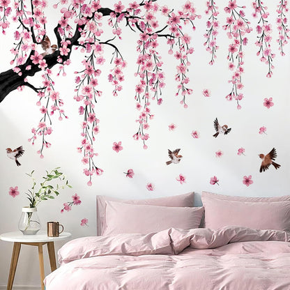 Pink Cherry Blossom Branch Wall Stickers Peel & Stick Home Decor