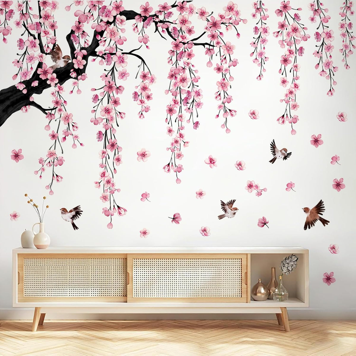 Pink Cherry Blossom Branch Wall Stickers Peel & Stick Home Decor