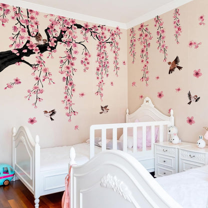 Pink Cherry Blossom Branch Wall Stickers Peel & Stick Home Decor