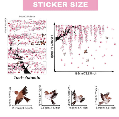 Pink Cherry Blossom Branch Wall Stickers Peel & Stick Home Decor