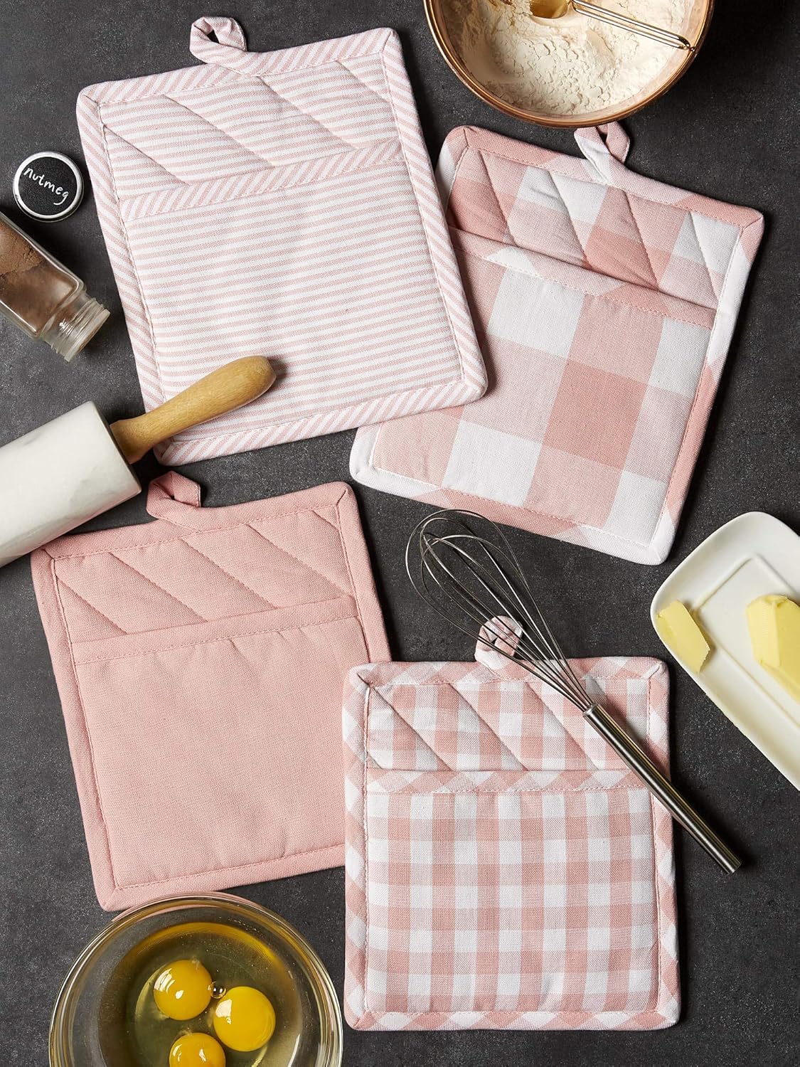 Gingham Check Kitchen Collection, Pink, Potholder Set