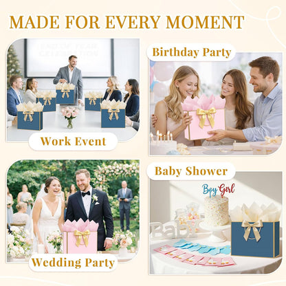Pink & Blue Gift Bags Medium with Handles 2PCS for Wedding Birthday