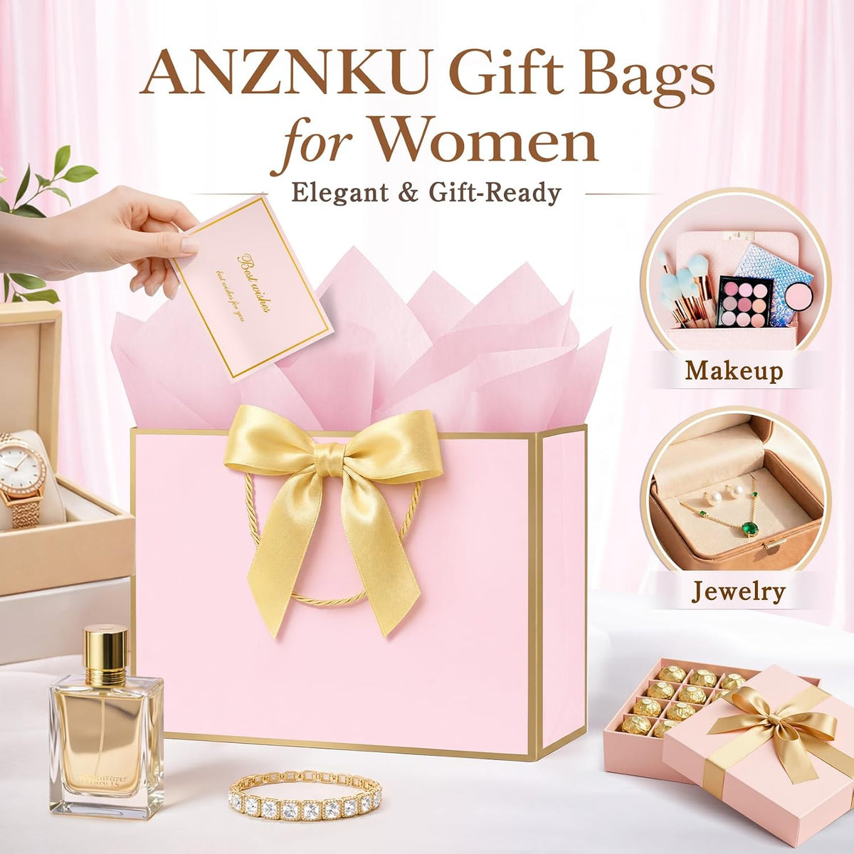 Pink & Blue Gift Bags Medium with Handles 2PCS for Wedding Birthday