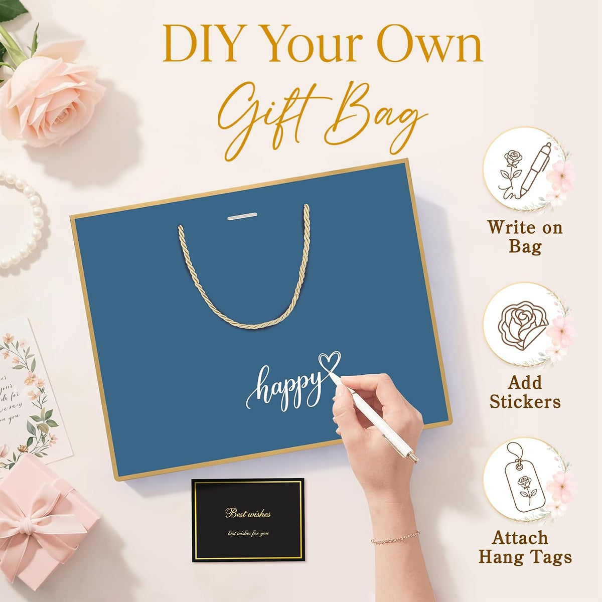 Pink & Blue Gift Bags Medium with Handles 2PCS for Wedding Birthday