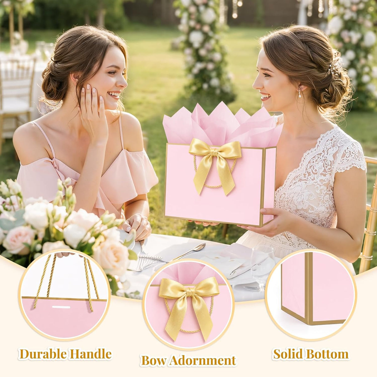 Pink & Blue Gift Bags Medium with Handles 2PCS for Wedding Birthday