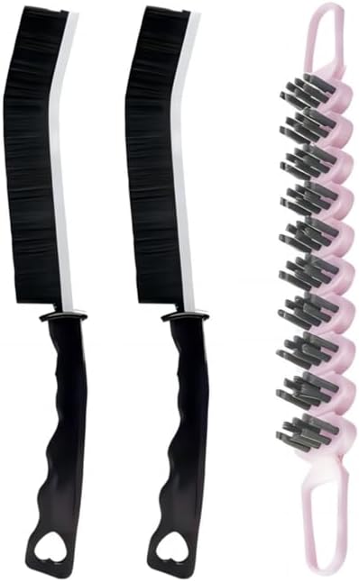 Crevice Cleaning Brush Set Grout Scrub Cleaning Tools 3 Pcs Black/Pink